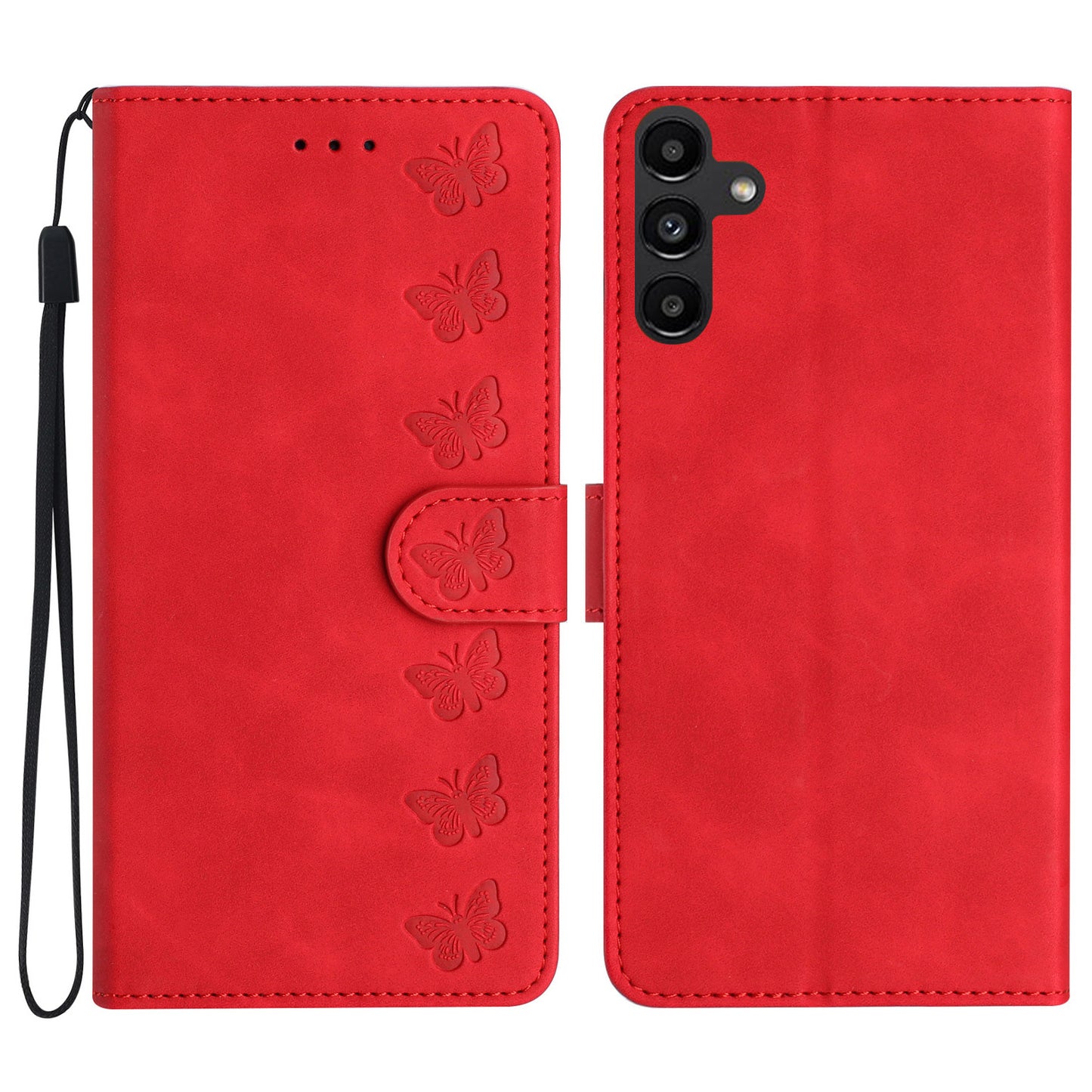 For Samsung Galaxy A16 5G / A16 4G Case Imprinted Butterfly Leather Wallet Phone Cover - Red