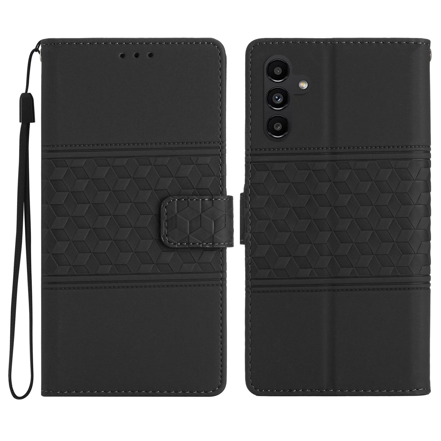 For Samsung Galaxy A16 5G / A16 4G Case Rhombus Leather Horizontal Flip Phone Cover - Black