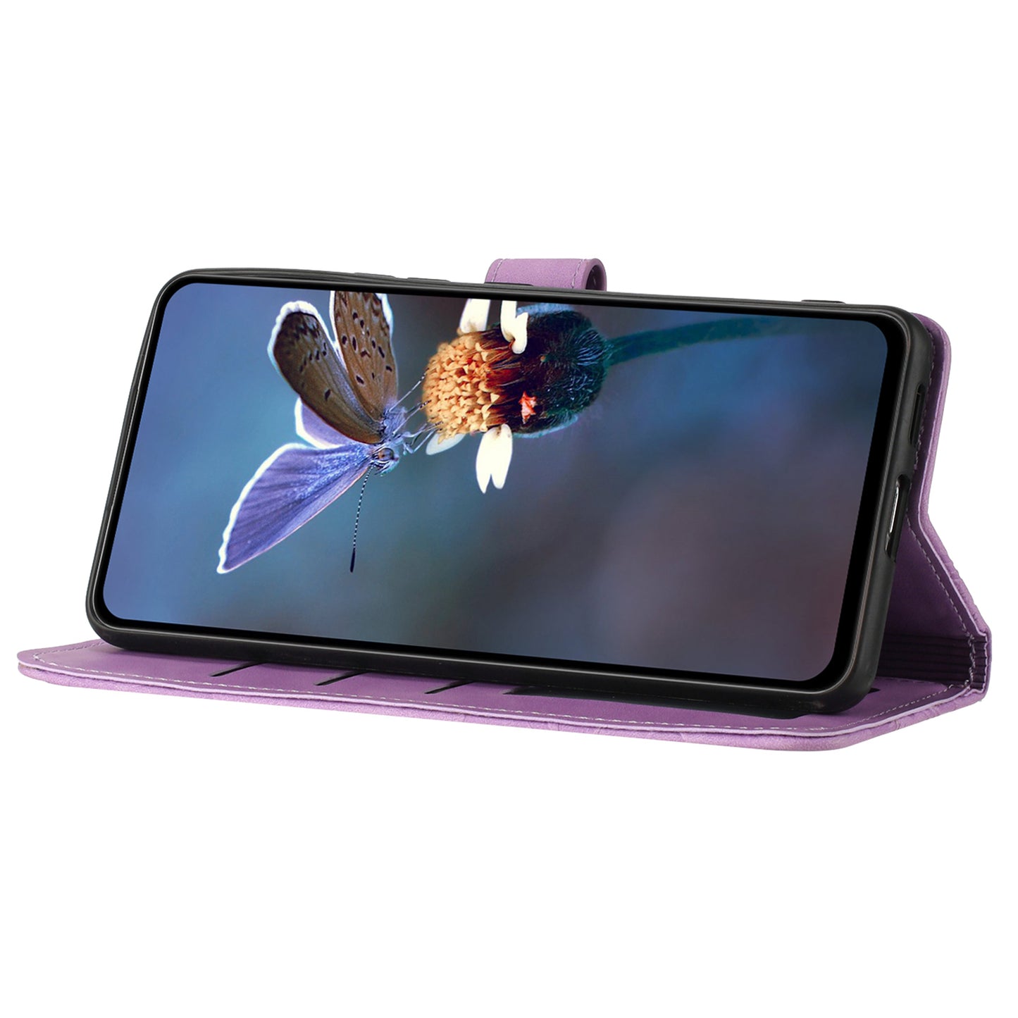 For Samsung Galaxy A16 5G / A16 4G Case Flower Design Leather Wallet Phone Cover with Wrist Strap - Purple