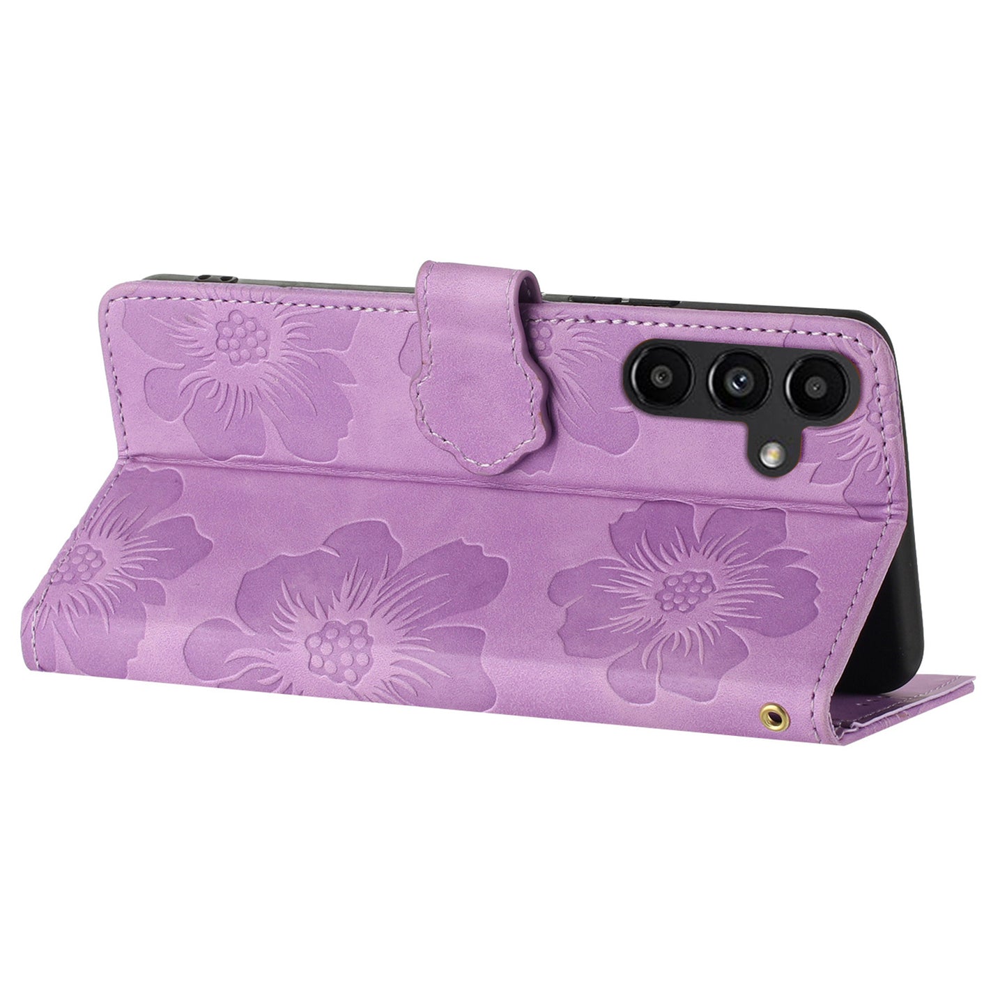 For Samsung Galaxy A16 5G / A16 4G Case Flower Design Leather Wallet Phone Cover with Wrist Strap - Purple