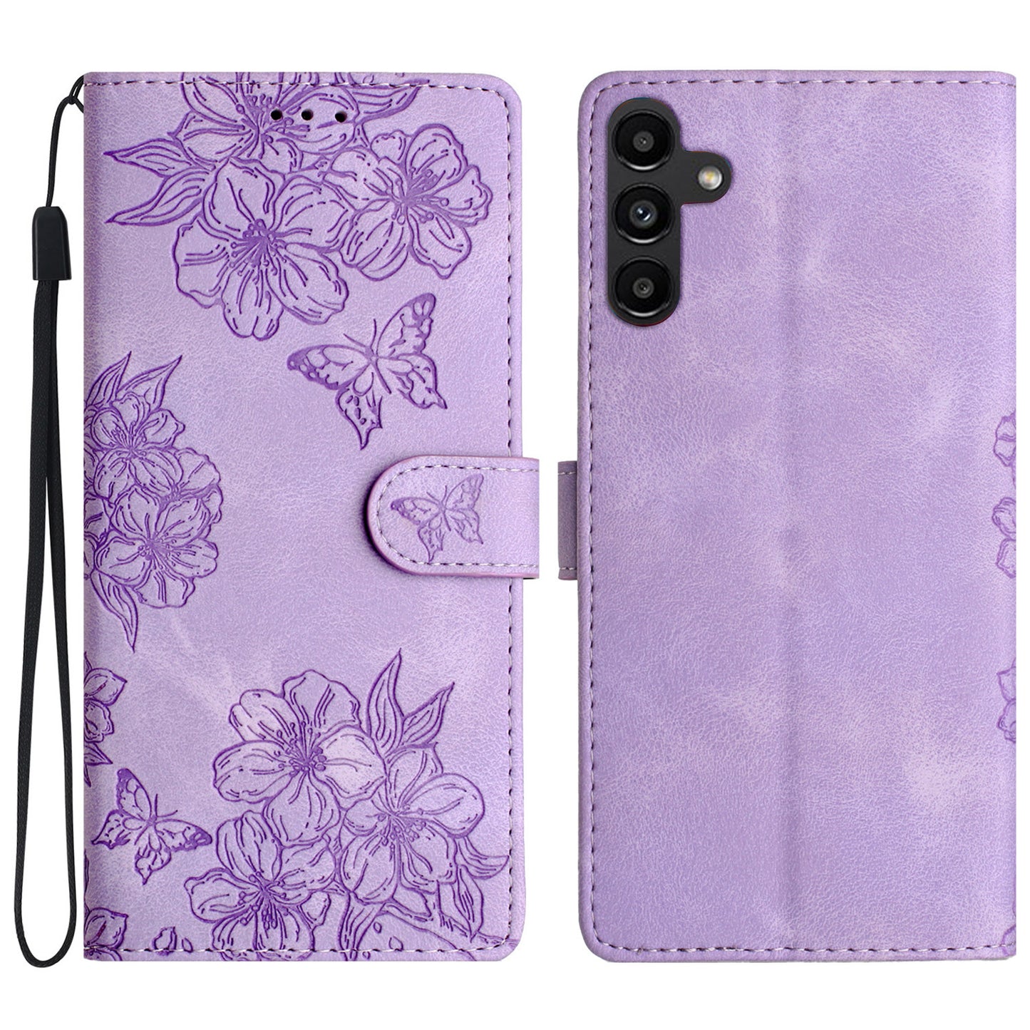 For Samsung Galaxy A16 5G / A16 4G Case Butterfly Flower Pattern Skin-Touch Leather Phone Cover - Purple