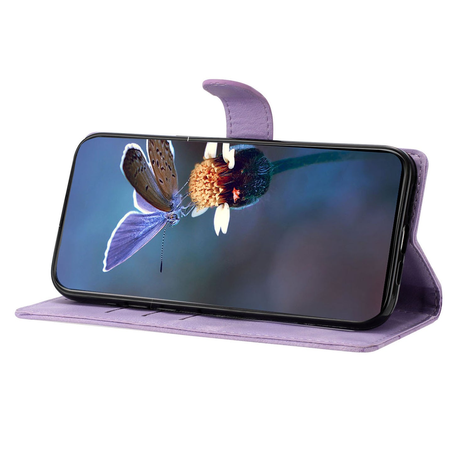 For Samsung Galaxy A16 5G / A16 4G Case Butterfly Flower Pattern Skin-Touch Leather Phone Cover - Purple