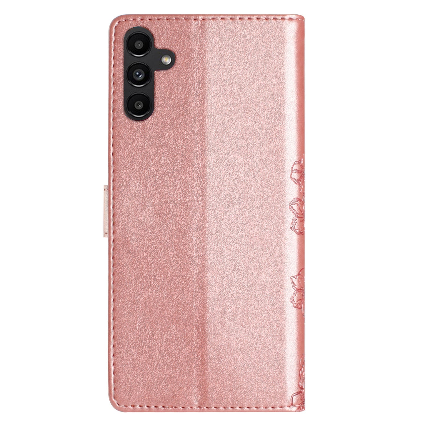 For Samsung Galaxy A16 5G / A16 4G Case Butterfly Flower Drop-Proof PU Leather Wallet Phone Cover - Rose Gold