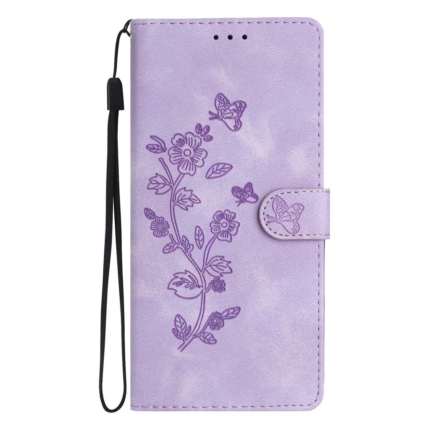 For Samsung Galaxy A16 5G / A16 4G Case Leather Imprinted Flower Phone Cover Wallet with Wrist Strap - Purple