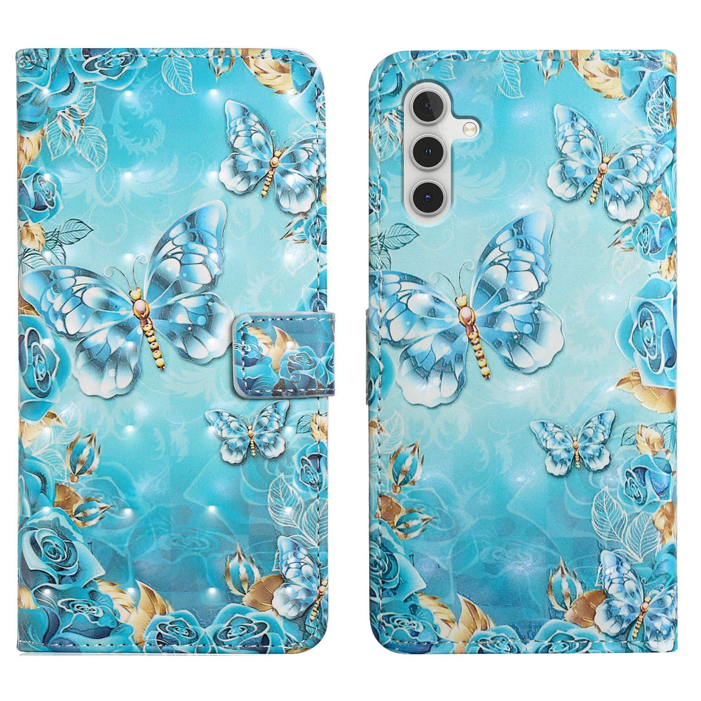 For Samsung Galaxy A16 5G / A16 4G Case 3D Creative Pattern PU Leather Stand Phone Cover - Blue Butterfly