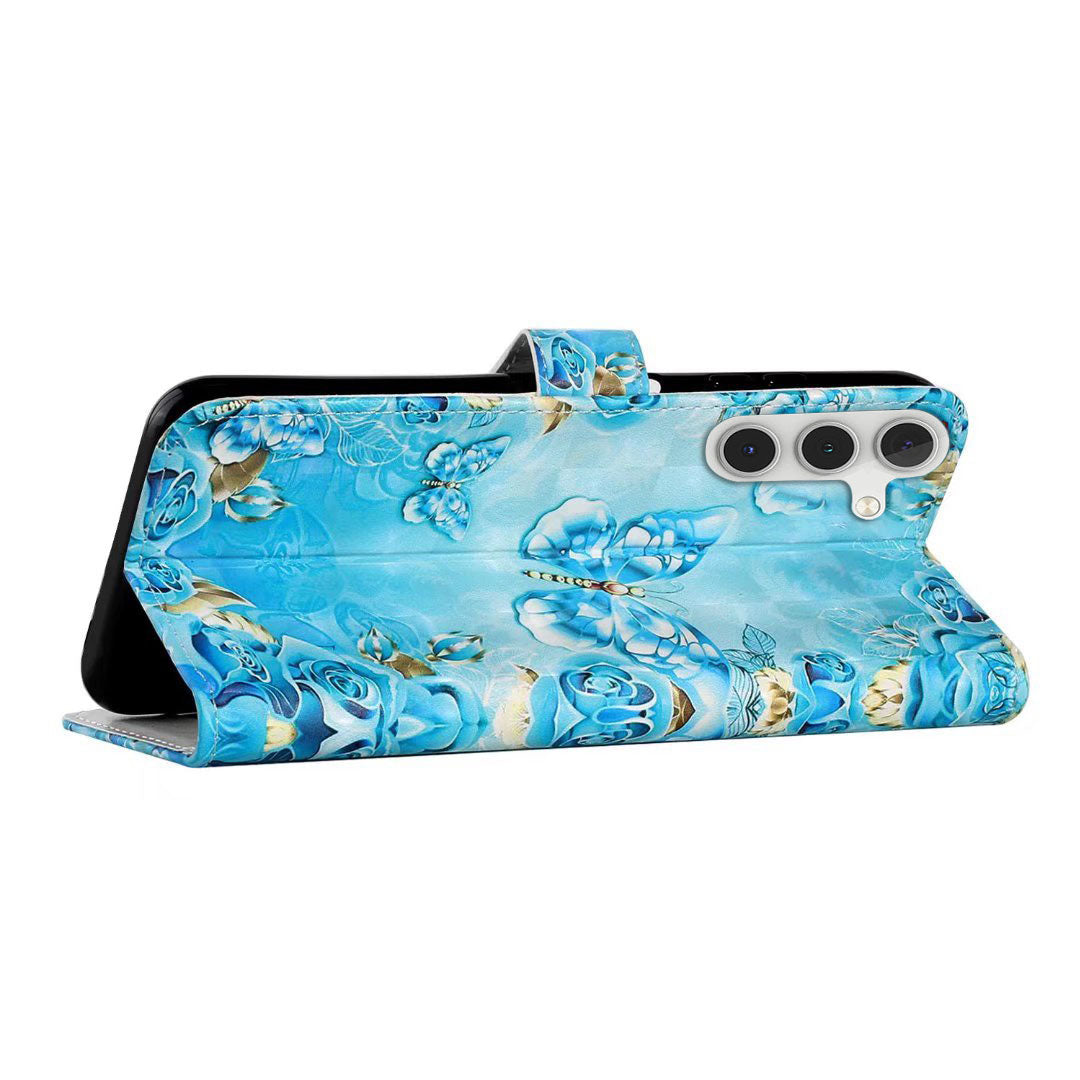 For Samsung Galaxy A16 5G / A16 4G Case 3D Creative Pattern PU Leather Stand Phone Cover - Blue Butterfly