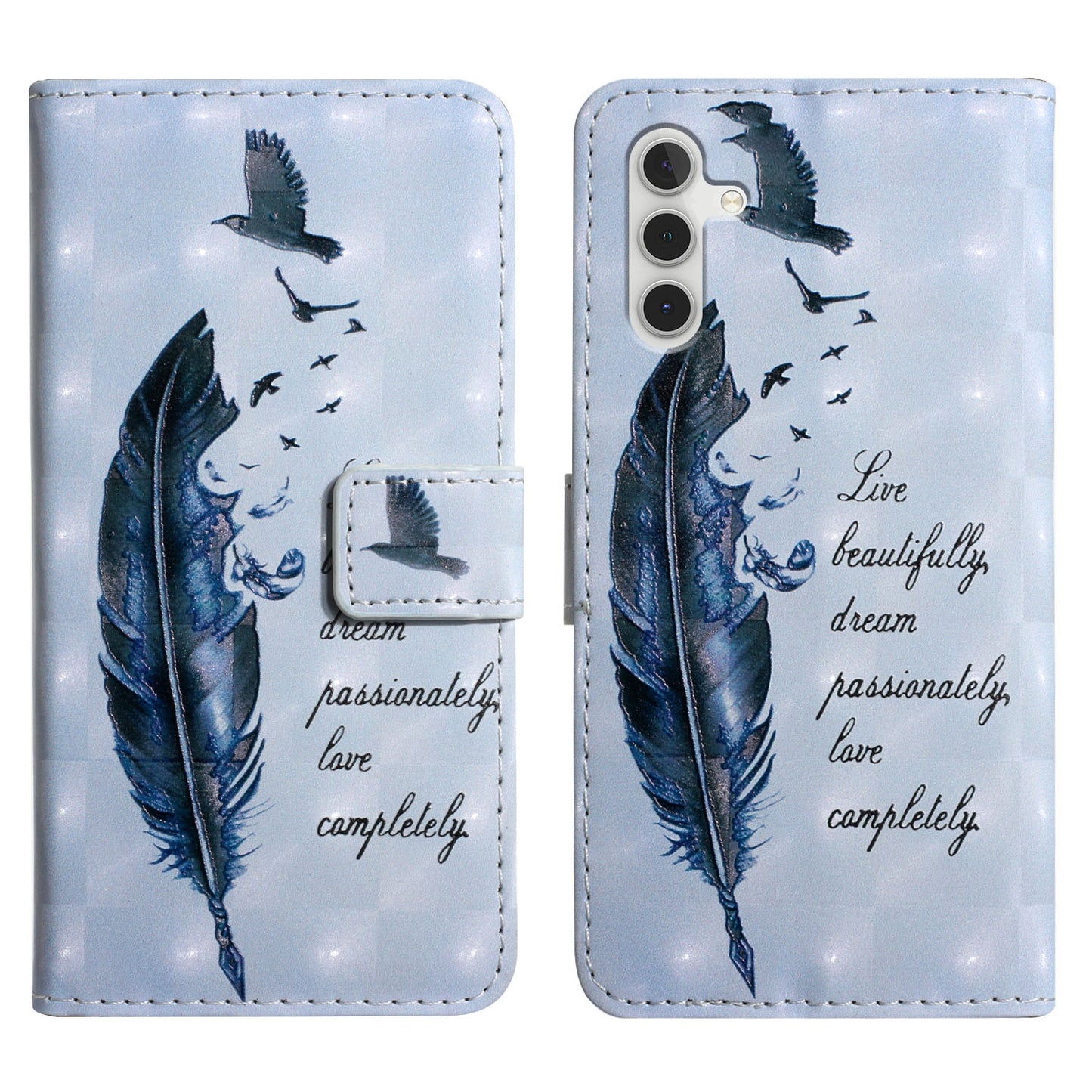 For Samsung Galaxy A16 5G / A16 4G Case 3D Creative Pattern PU Leather Stand Phone Cover - Blue Feather