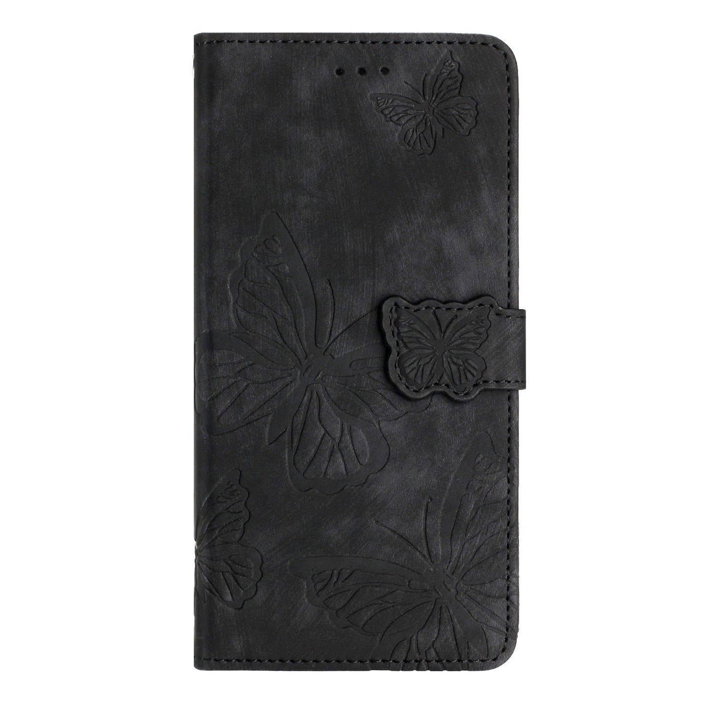 For Samsung Galaxy A16 5G / A16 4G Case Butterfly Design Flip Wallet Leather Phone Cover Skin-Touch - Black