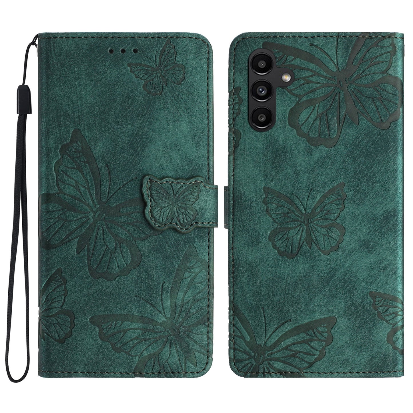 For Samsung Galaxy A16 5G / A16 4G Case Butterfly Design Flip Wallet Leather Phone Cover Skin-Touch - Green