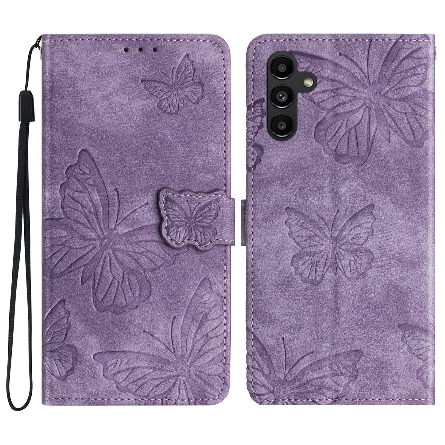 For Samsung Galaxy A16 5G / A16 4G Case Butterfly Design Flip Wallet Leather Phone Cover Skin-Touch - Purple