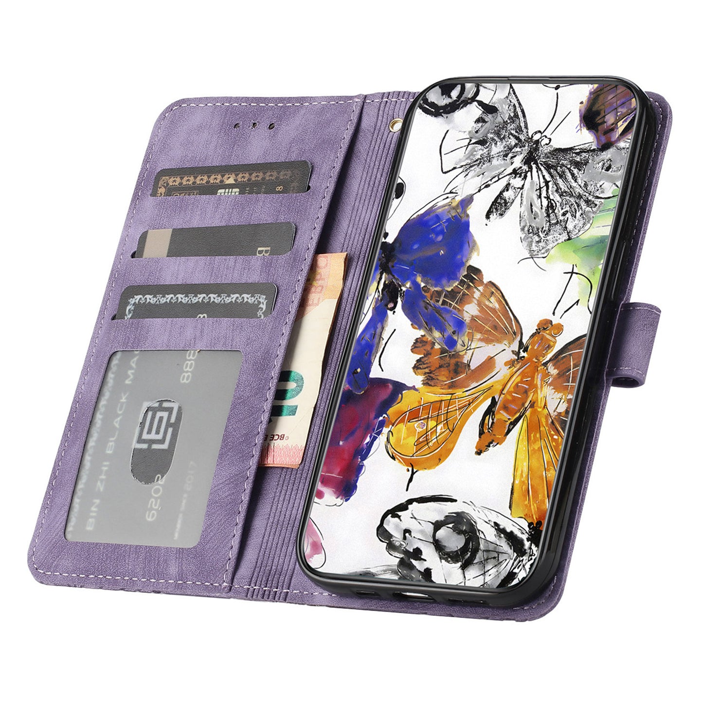 For Samsung Galaxy A16 5G / A16 4G Case Butterfly Design Flip Wallet Leather Phone Cover Skin-Touch - Purple