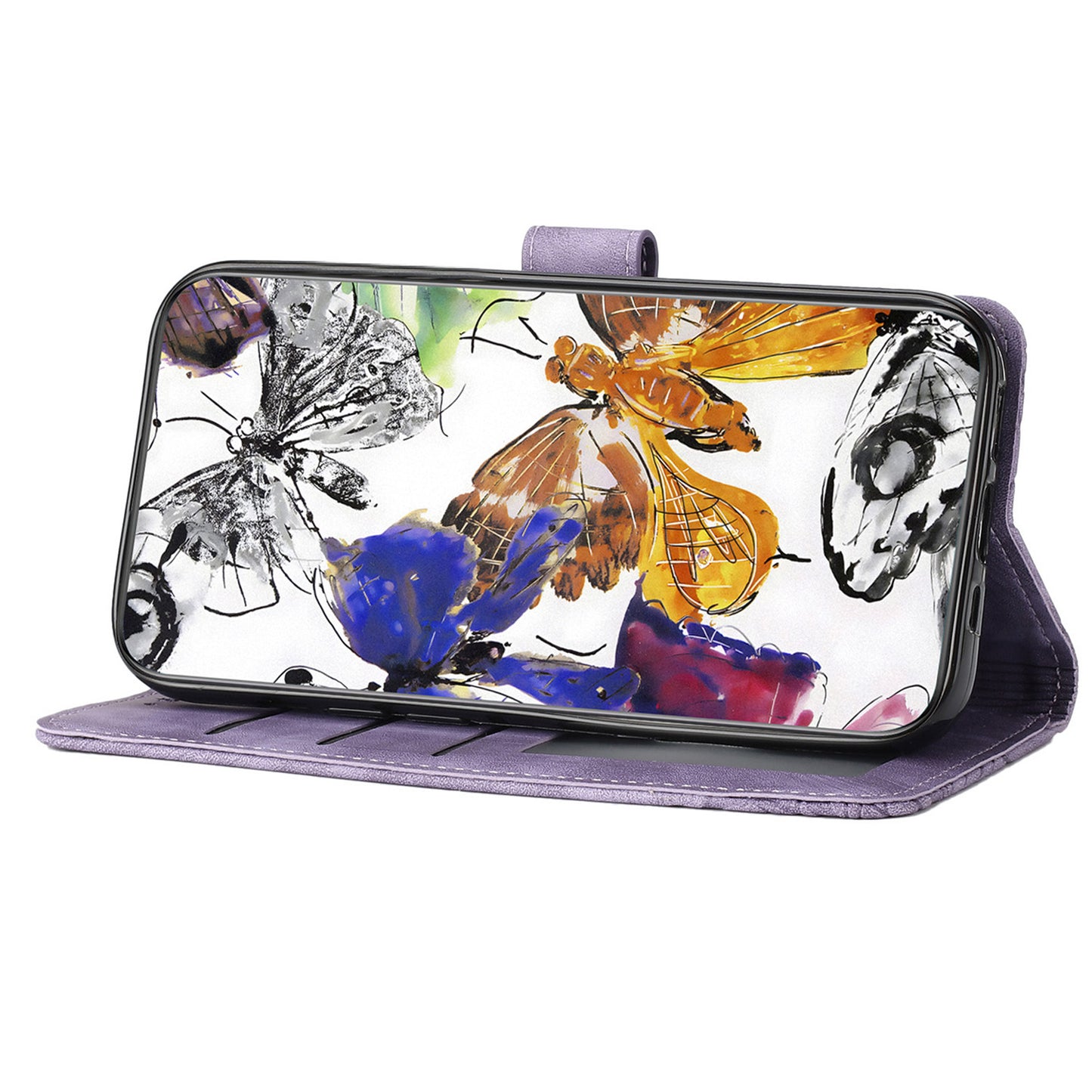 For Samsung Galaxy A16 5G / A16 4G Case Butterfly Design Flip Wallet Leather Phone Cover Skin-Touch - Purple