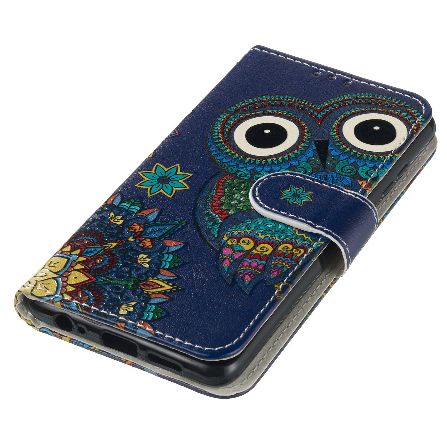 For Samsung Galaxy A16 5G / A16 4G Case Pattern Leather Wallet Phone Cover with Card Holder - Blue Owl