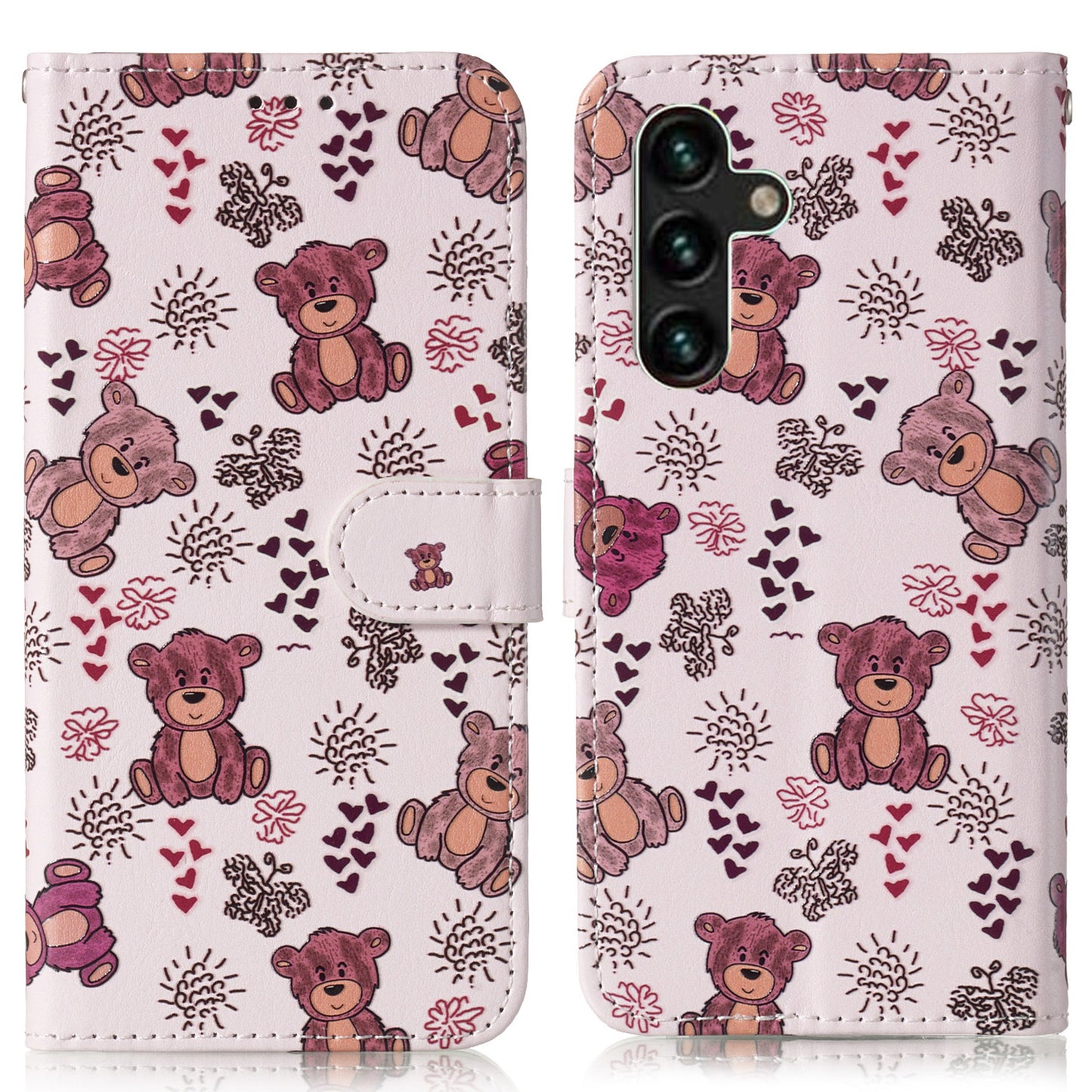 For Samsung Galaxy A16 5G / A16 4G Case Pattern Leather Wallet Phone Cover with Card Holder - Bear