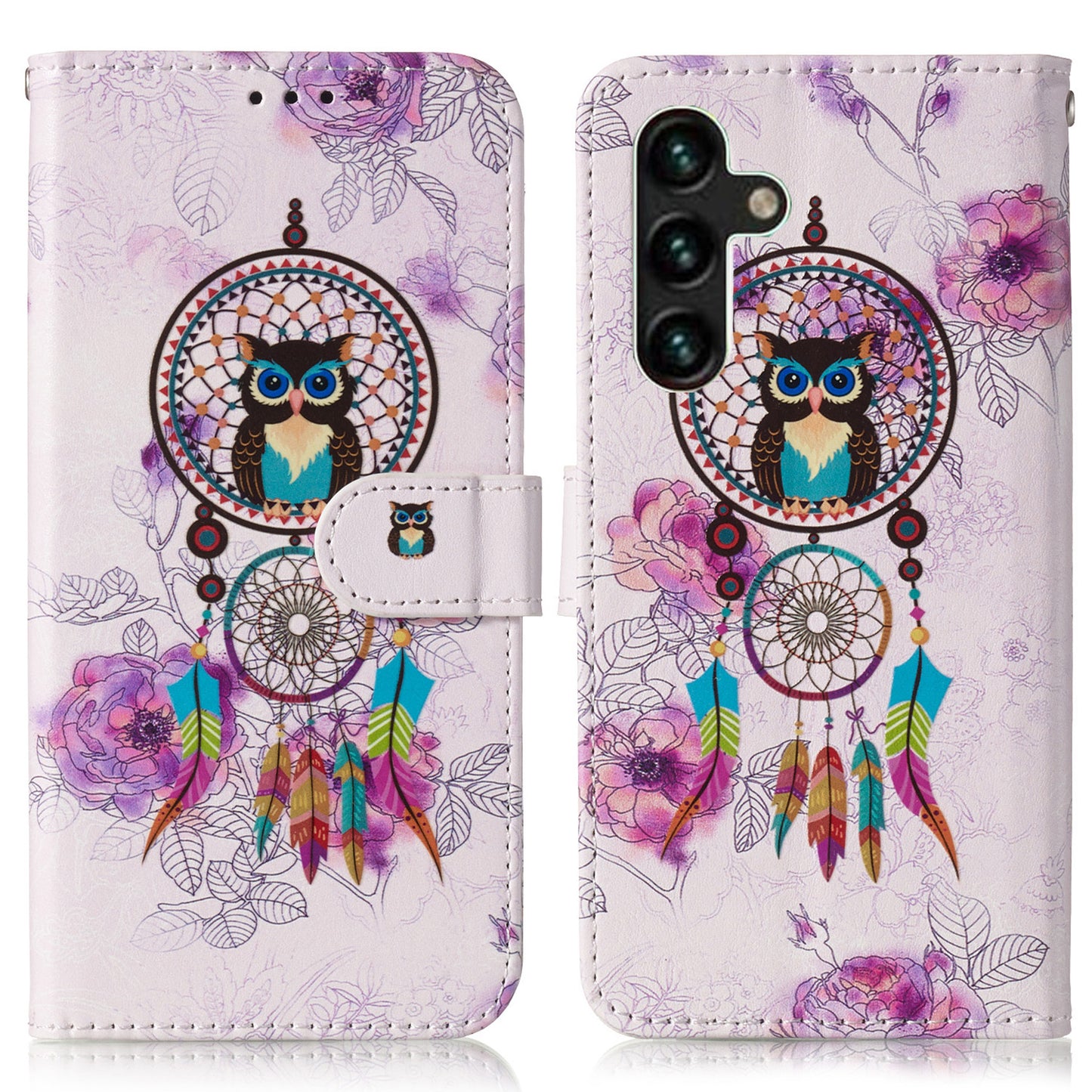 For Samsung Galaxy A16 5G / A16 4G Case Pattern Leather Wallet Phone Cover with Card Holder - Wind Chime Owl
