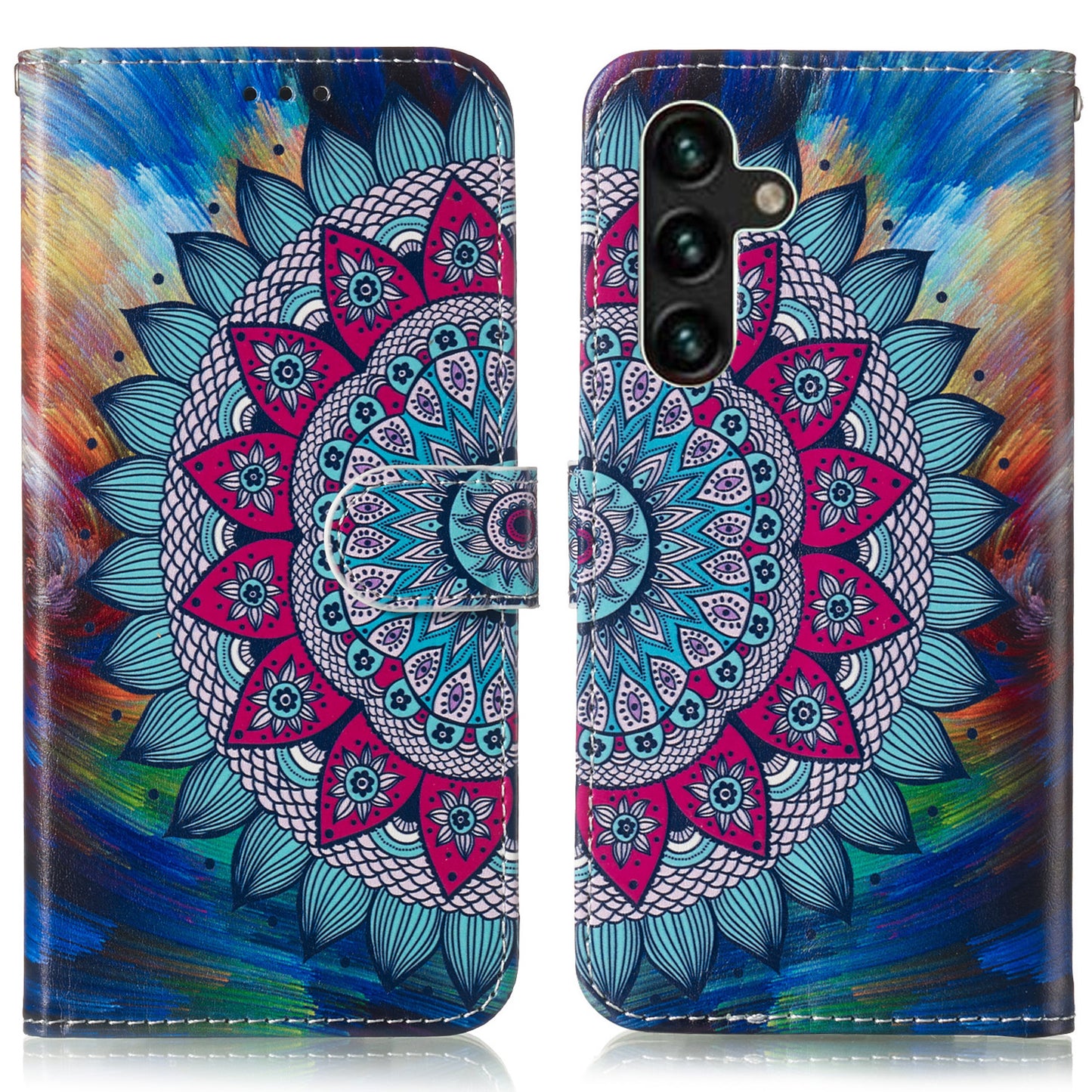 For Samsung Galaxy A16 5G / A16 4G Case Pattern Leather Wallet Phone Cover with Card Holder - Mandala Flower