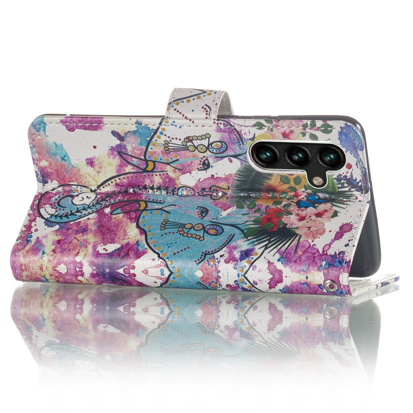 For Samsung Galaxy A16 5G / A16 4G Case Pattern Leather Wallet Phone Cover with Card Holder - Flower Elephant