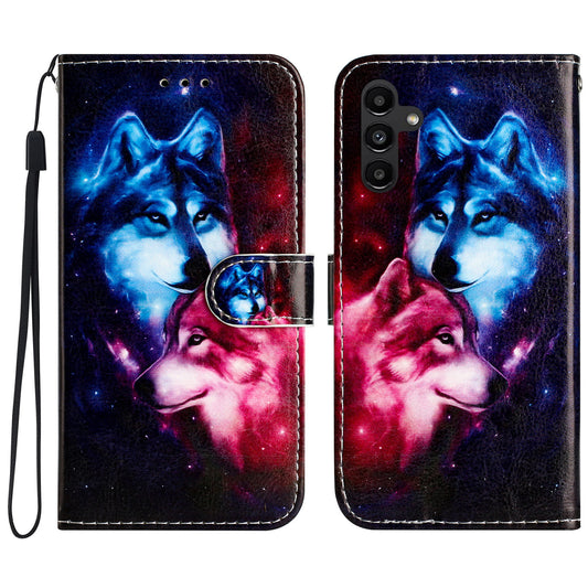 For Samsung Galaxy A16 5G / A16 4G Wallet Case Printed Pattern Design Leather Phone Cover - Couple Wolf