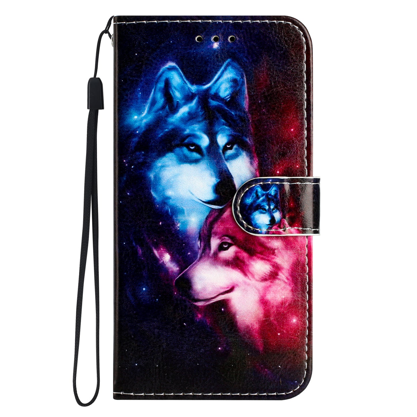For Samsung Galaxy A16 5G / A16 4G Wallet Case Printed Pattern Design Leather Phone Cover - Couple Wolf