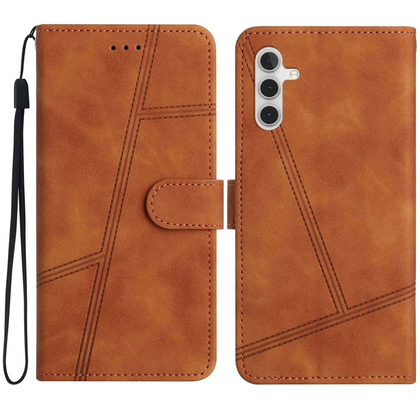For Samsung Galaxy A16 5G / A16 4G Case Flip Leather Retro Phone Cover Lines Imprinted - Brown