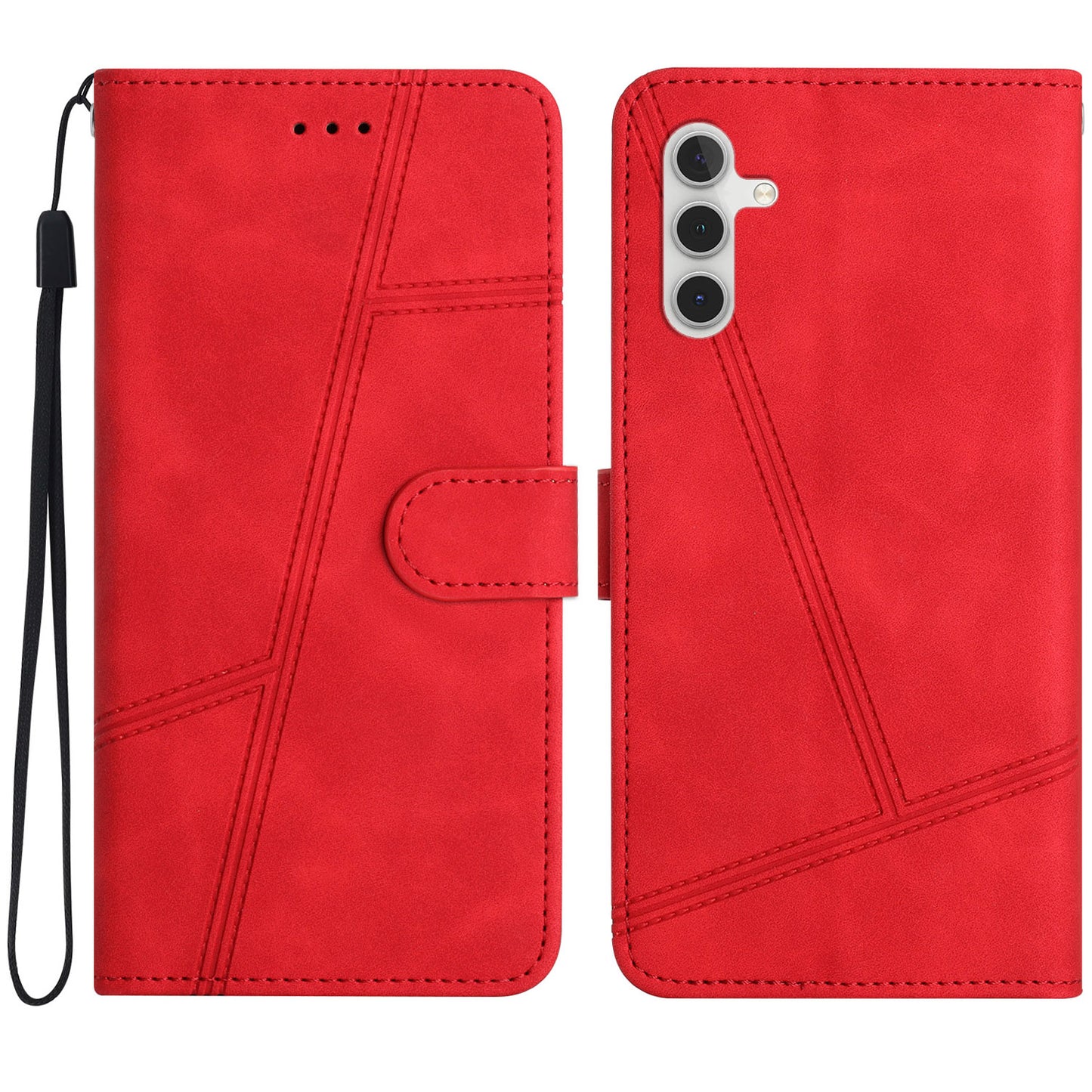 For Samsung Galaxy A16 5G / A16 4G Case Flip Leather Retro Phone Cover Lines Imprinted - Red