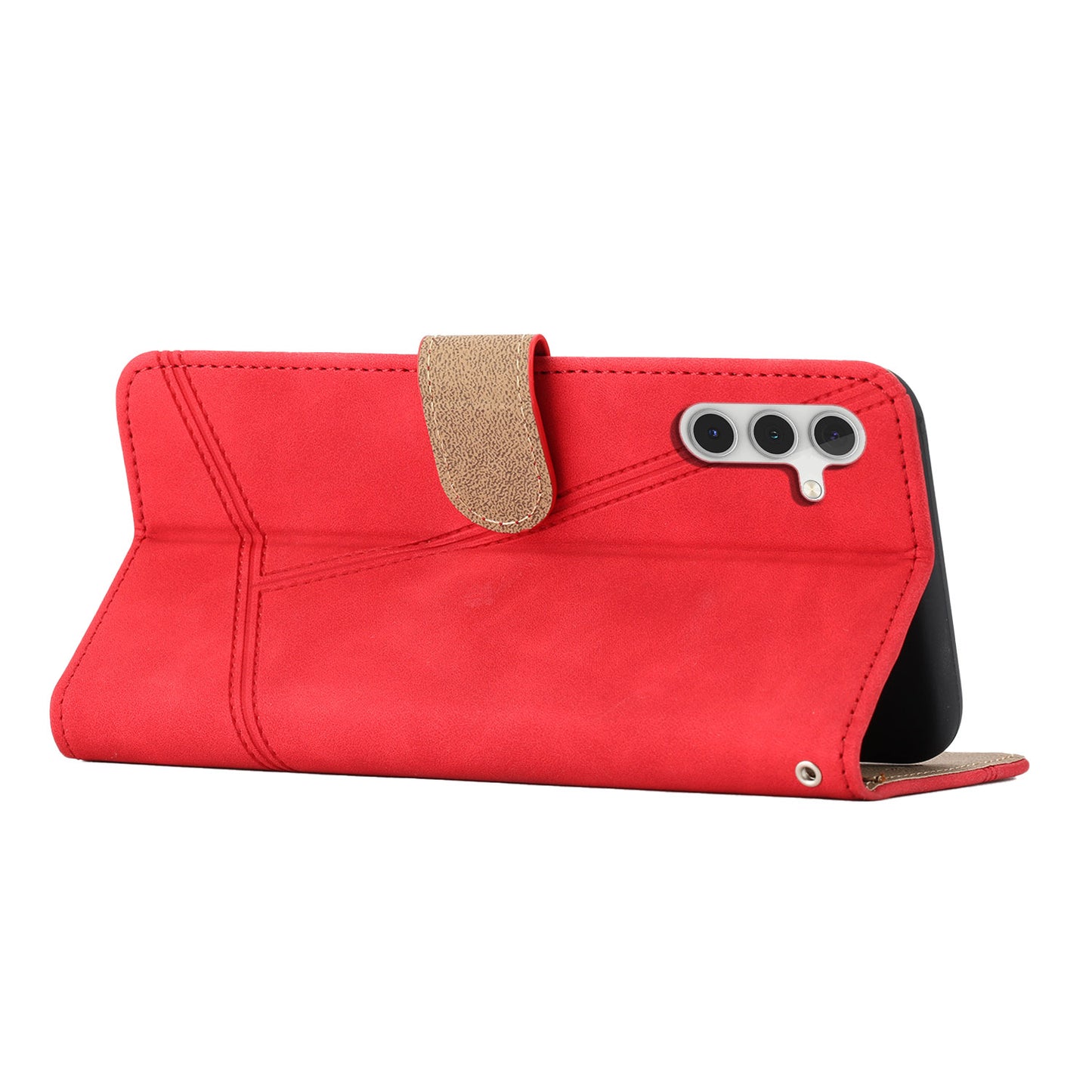 For Samsung Galaxy A16 5G / A16 4G Case Flip Leather Retro Phone Cover Lines Imprinted - Red