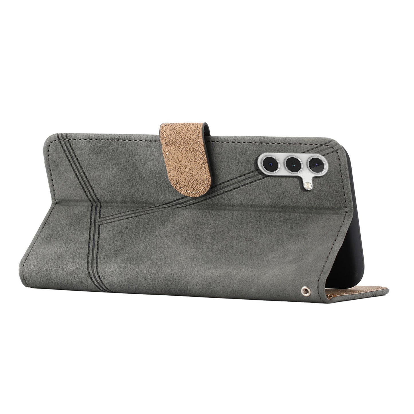 For Samsung Galaxy A16 5G / A16 4G Case Flip Leather Retro Phone Cover Lines Imprinted - Grey