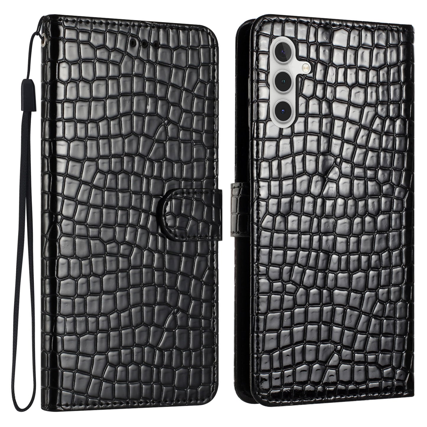 For Samsung Galaxy A16 5G / A16 4G Case Classic Crocodile Pattern PU Leather Phone Cover - Black