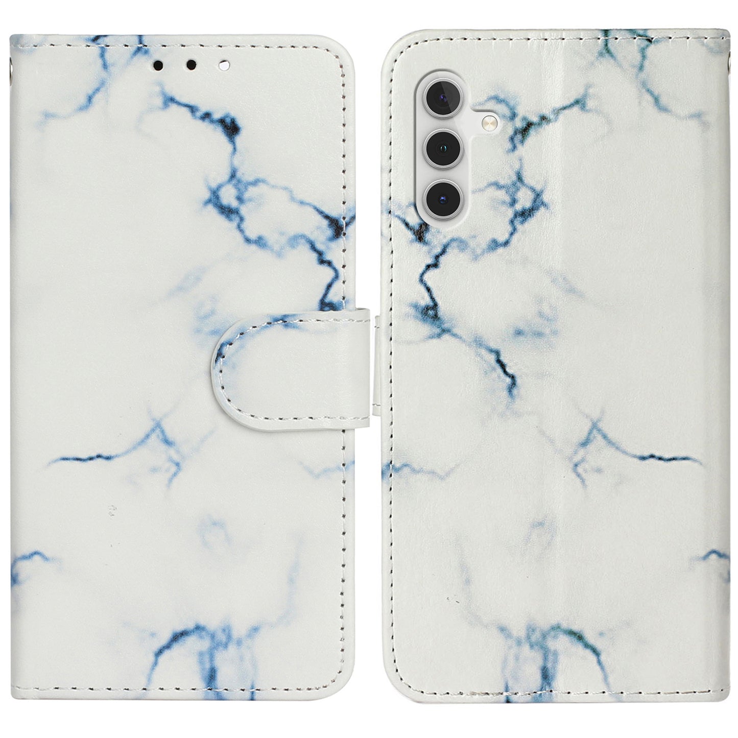 For Samsung Galaxy A16 5G / A16 4G Case Pattern PU Leather Flip Phone Cover - White Marble