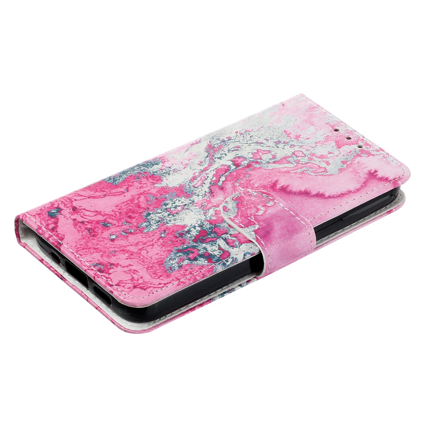 For Samsung Galaxy A16 5G / A16 4G Case Pattern PU Leather Flip Phone Cover - Pink Seawater Marble