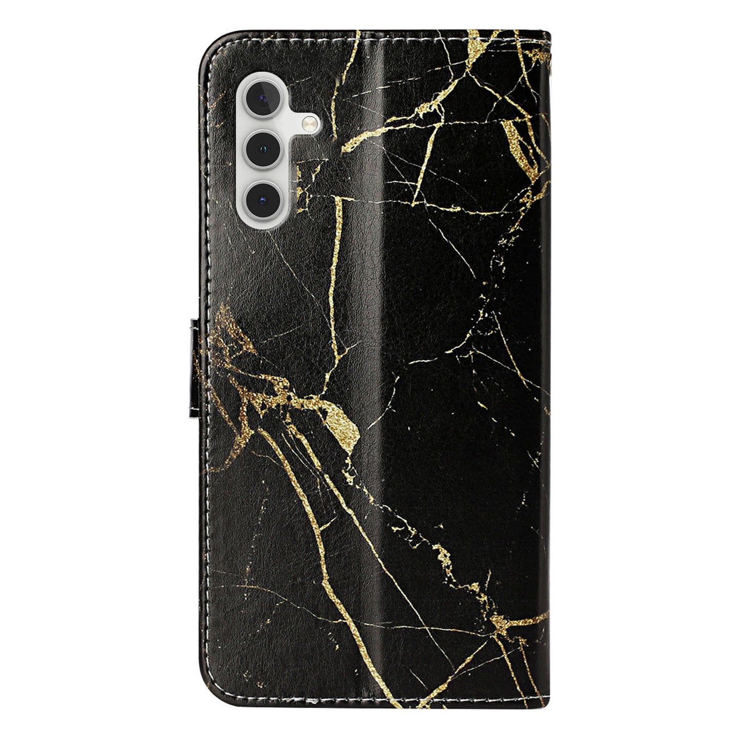 For Samsung Galaxy A16 5G / A16 4G Case Pattern PU Leather Flip Phone Cover - Black Gold Marble