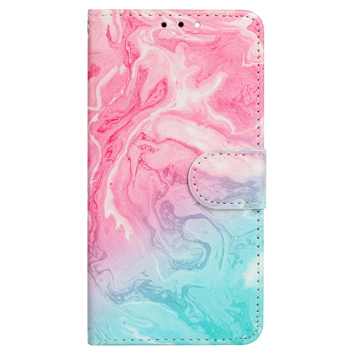 For Samsung Galaxy A16 5G / A16 4G Case Pattern PU Leather Flip Phone Cover - Pink Green Marble