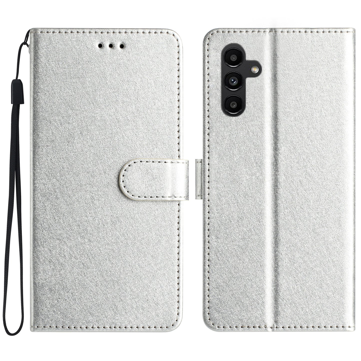 For Samsung Galaxy A16 5G / A16 4G Wallet Case Leather Folio Phone Cover Magnetic Clasp - Silver