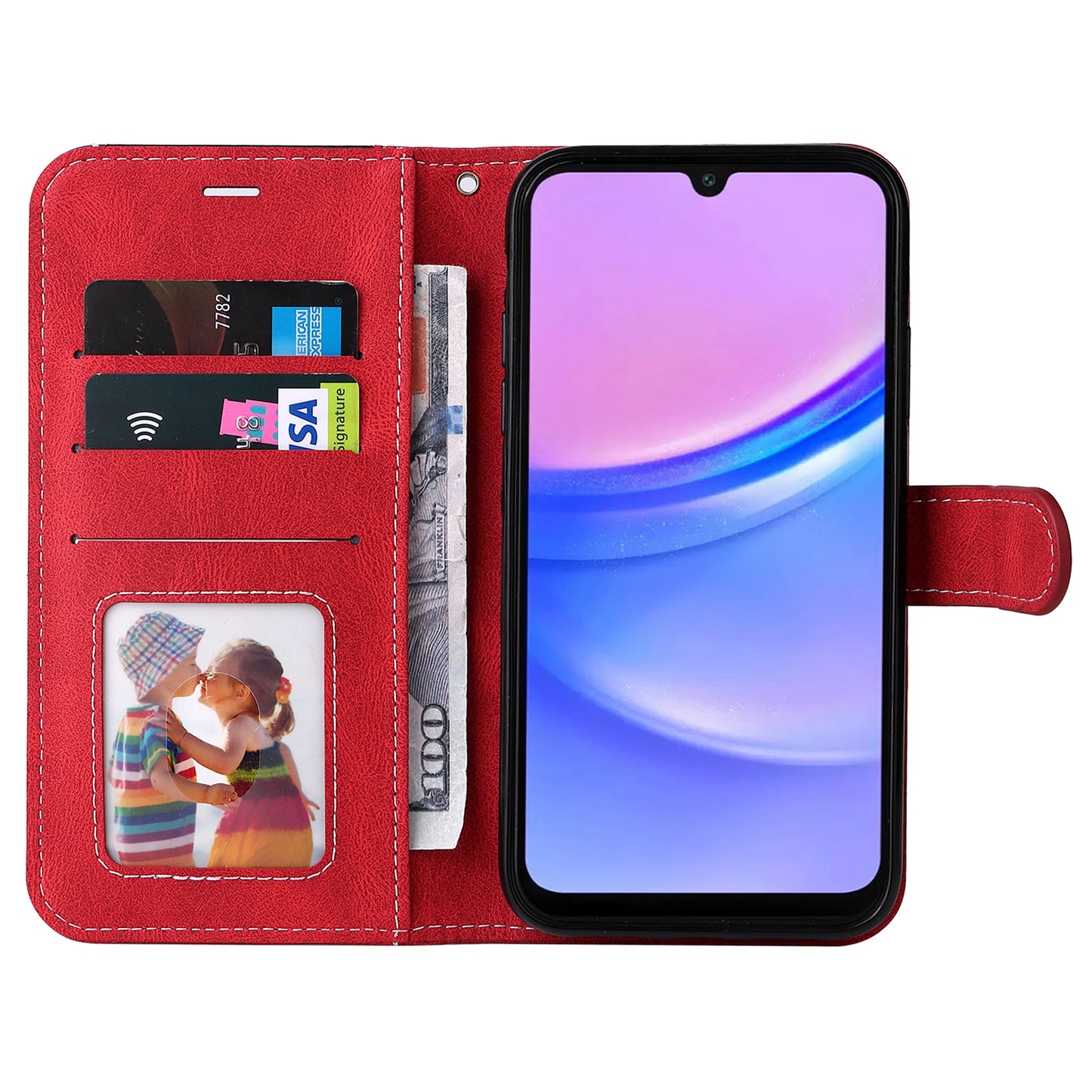 For Samsung Galaxy A16 5G / A16 4G Case Flip Wallet Leather Phone Cover 3 Color Splicing - Red