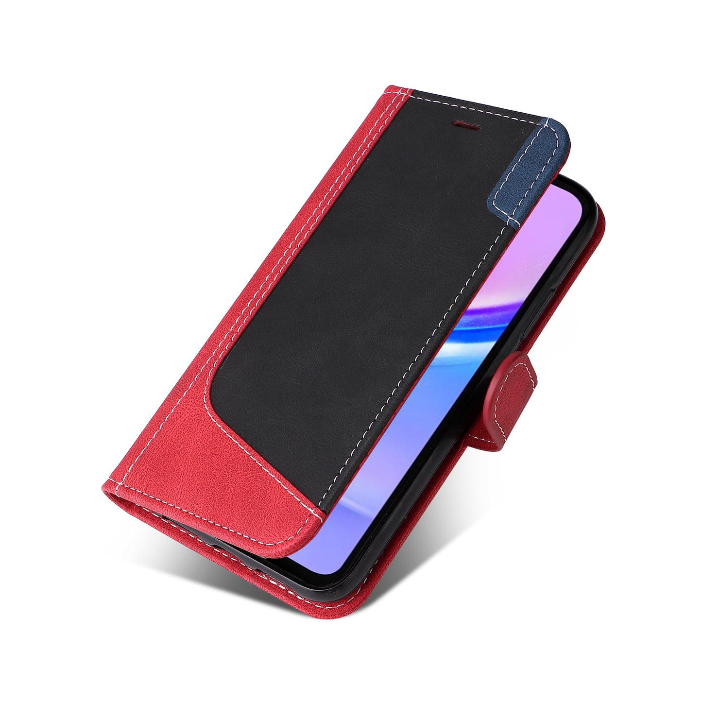 For Samsung Galaxy A16 5G / A16 4G Case Flip Wallet Leather Phone Cover 3 Color Splicing - Red