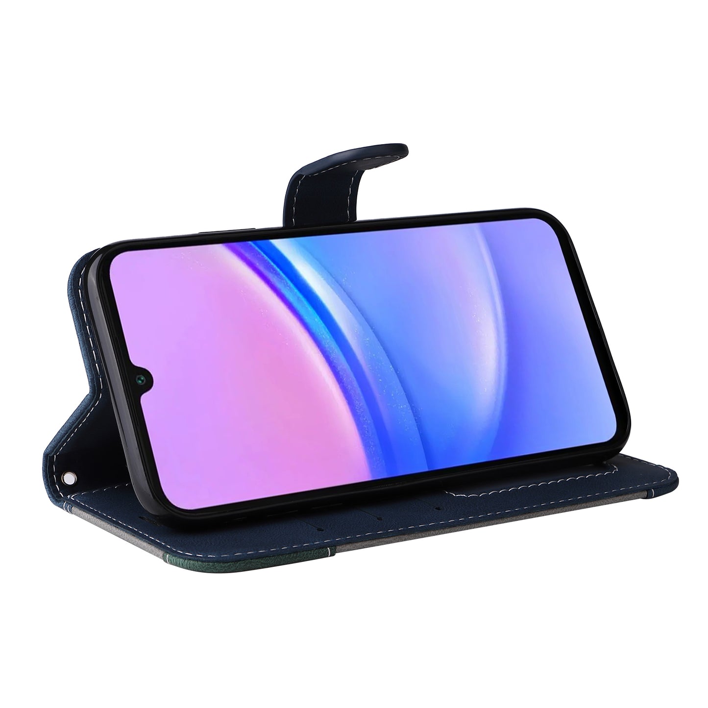 For Samsung Galaxy A16 5G / A16 4G Case Flip Wallet Leather Phone Cover 3 Color Splicing - Green