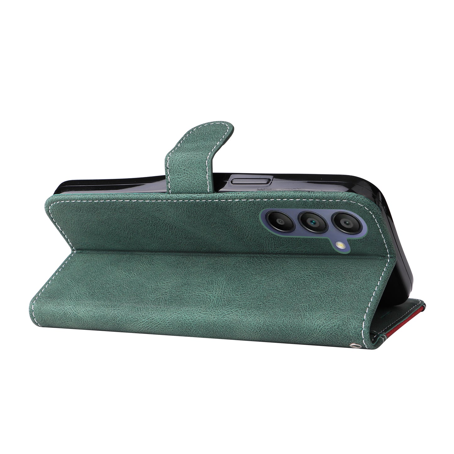 For Samsung Galaxy A16 5G / A16 4G Case Flip Wallet Leather Phone Cover 3 Color Splicing - Green