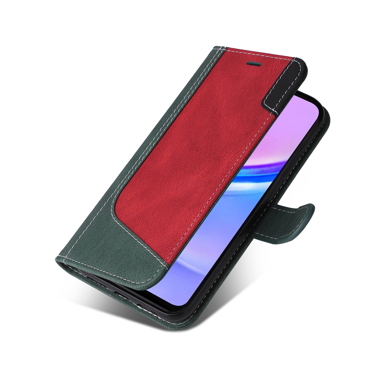 For Samsung Galaxy A16 5G / A16 4G Case Flip Wallet Leather Phone Cover 3 Color Splicing - Green