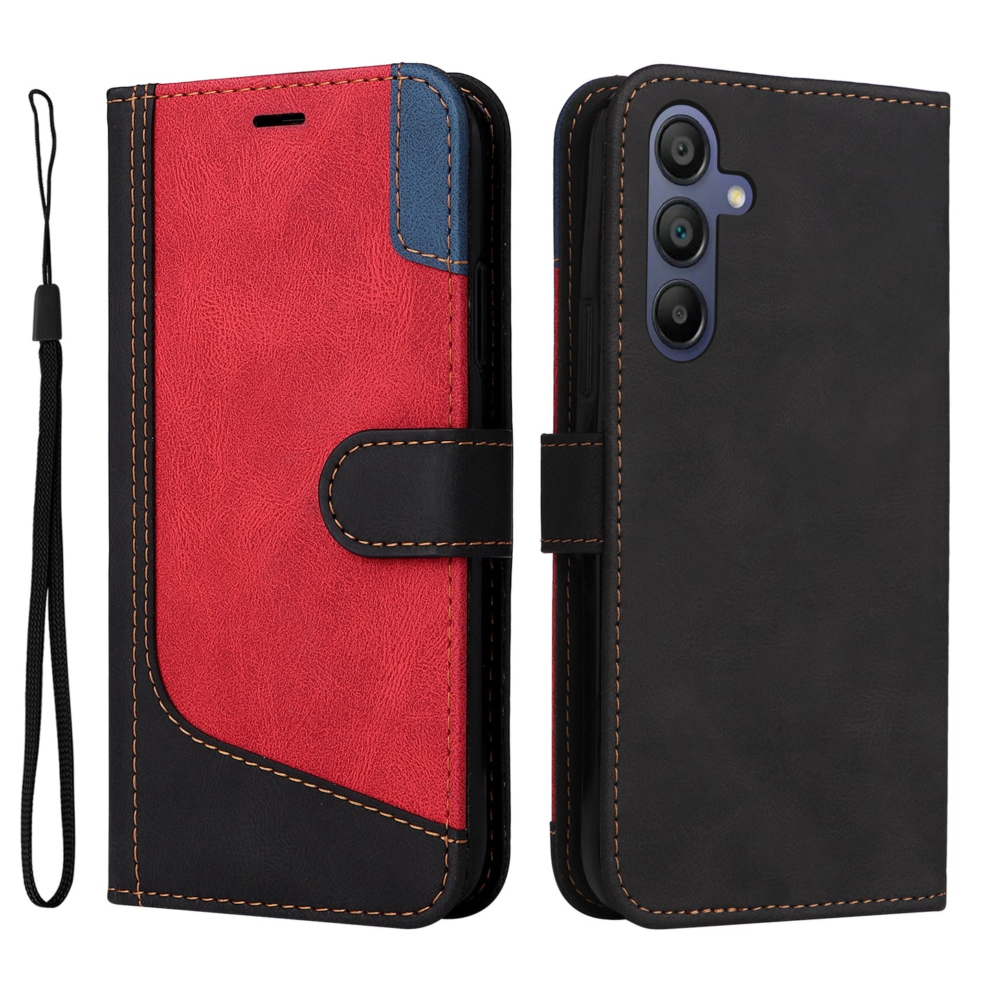 For Samsung Galaxy A16 5G / A16 4G Case Flip Wallet Leather Phone Cover 3 Color Splicing - Black