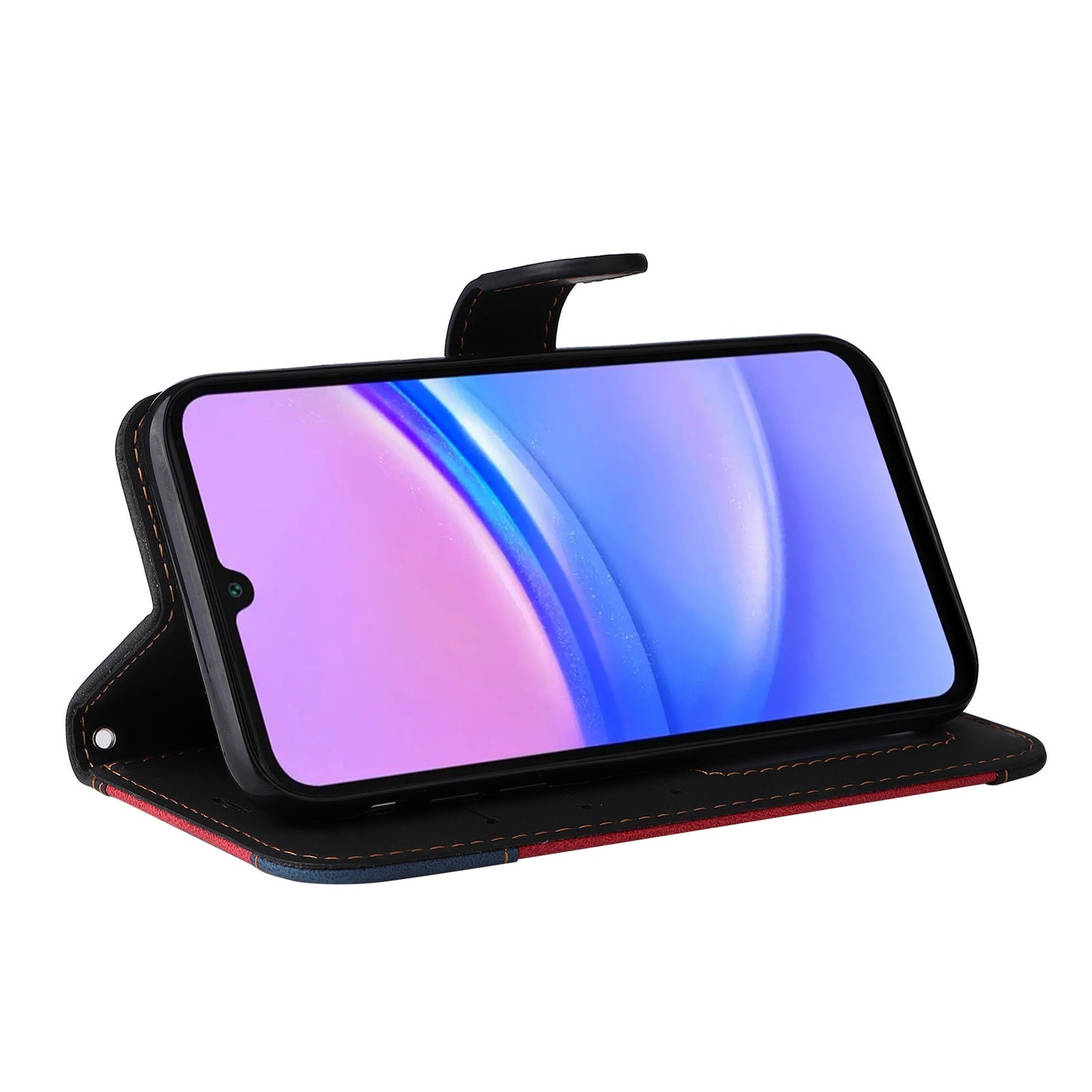 For Samsung Galaxy A16 5G / A16 4G Case Flip Wallet Leather Phone Cover 3 Color Splicing - Black