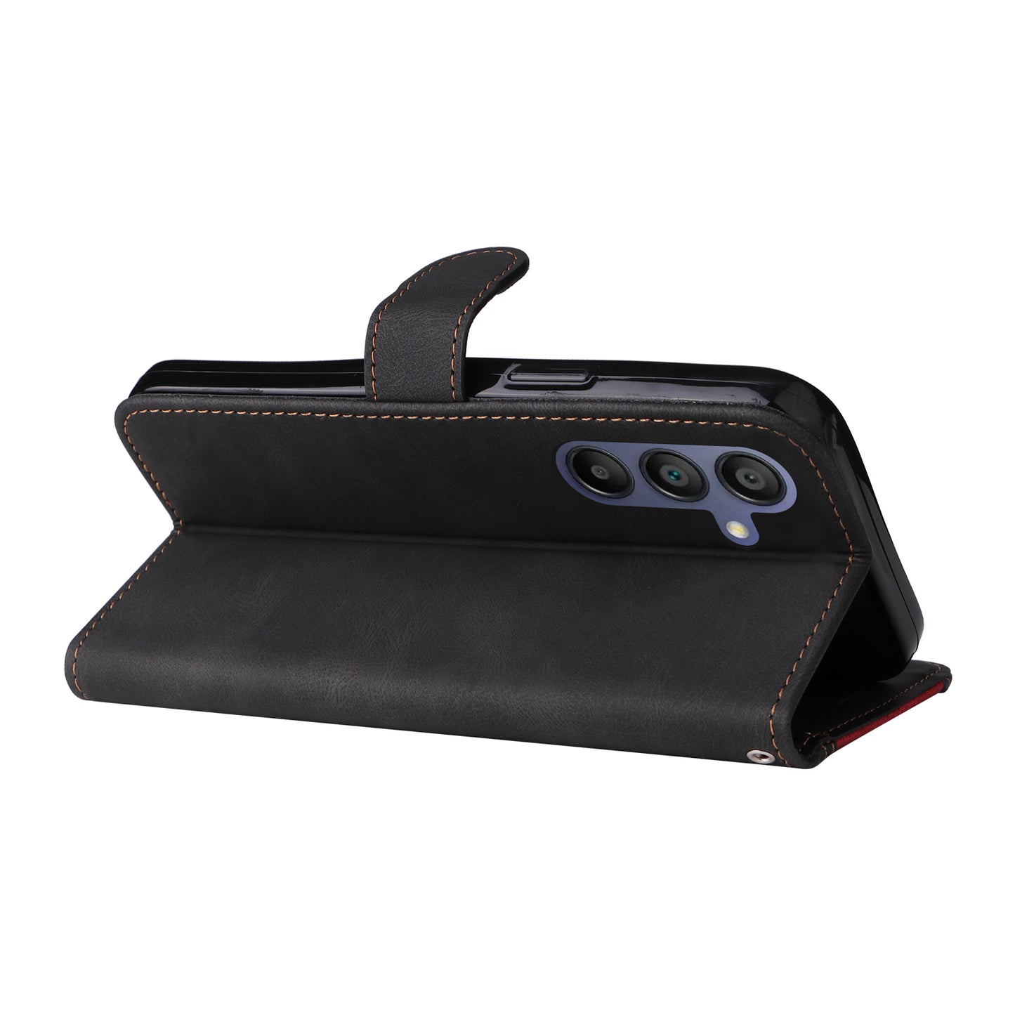 For Samsung Galaxy A16 5G / A16 4G Case Flip Wallet Leather Phone Cover 3 Color Splicing - Black