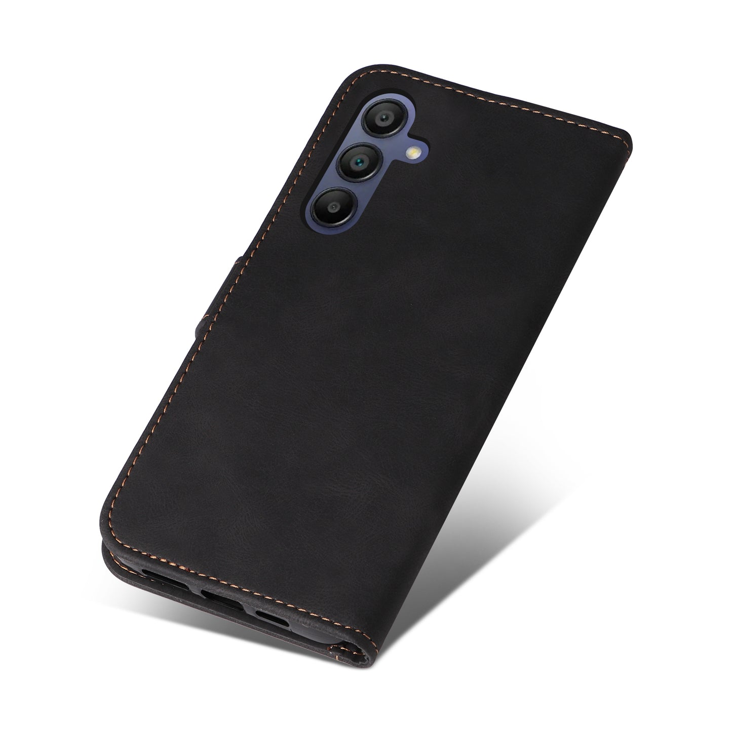 For Samsung Galaxy A16 5G / A16 4G Case Flip Wallet Leather Phone Cover 3 Color Splicing - Black