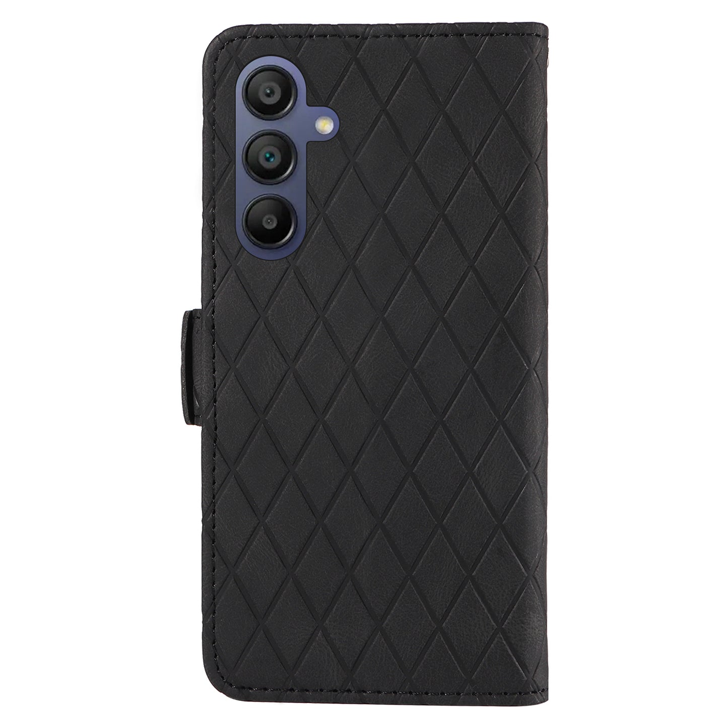 For Samsung Galaxy A16 5G / A16 4G Case Rhombus PU Leather Flip Phone Cover - Black