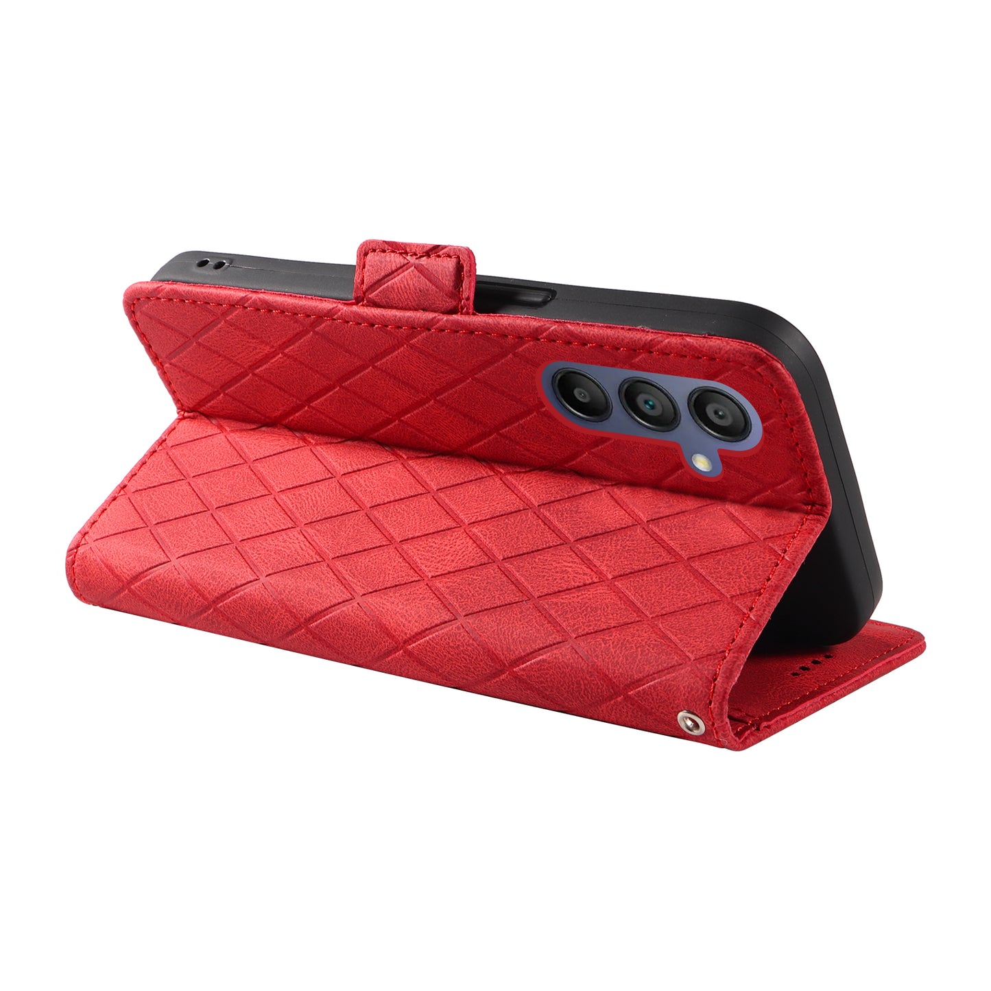 For Samsung Galaxy A16 5G / A16 4G Case Rhombus PU Leather Flip Phone Cover - Red