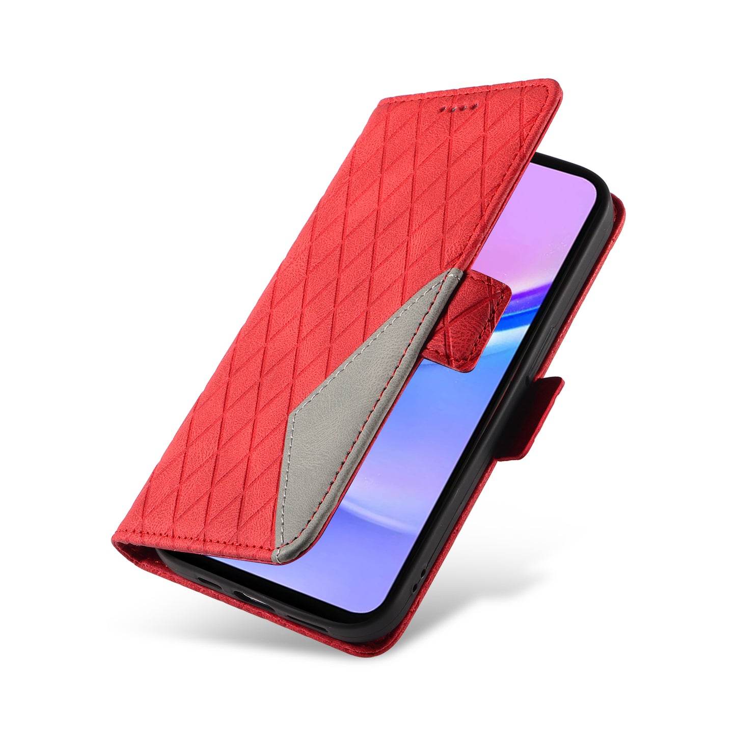 For Samsung Galaxy A16 5G / A16 4G Case Rhombus PU Leather Flip Phone Cover - Red