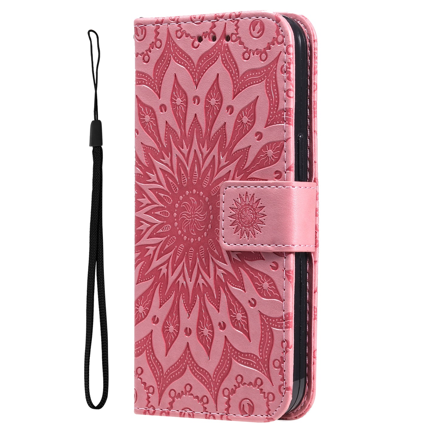 KT Imprinting Flower Series-1 For Samsung Galaxy A16 5G / A16 4G Case Sunflower Leather Wallet Folio Phone Cover - Rose