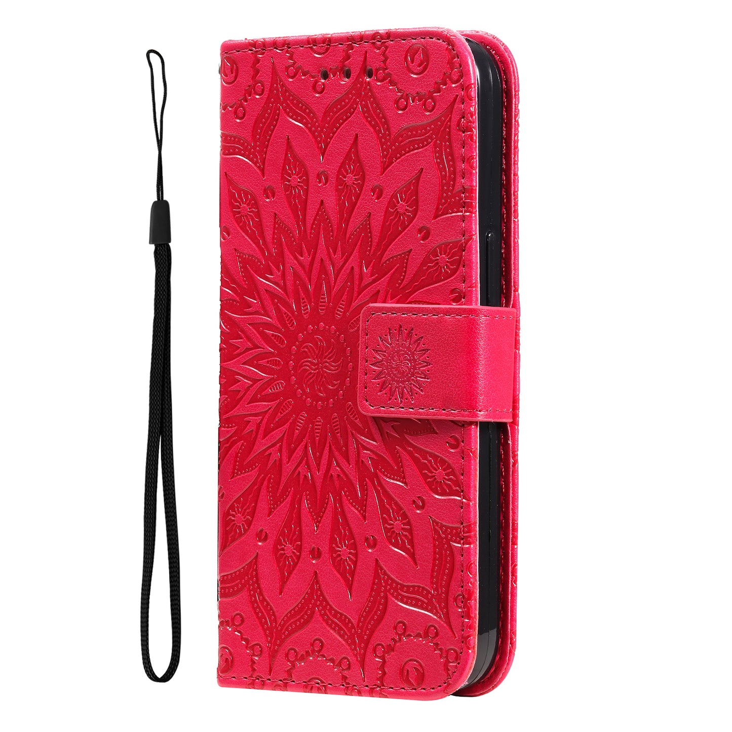 KT Imprinting Flower Series-1 For Samsung Galaxy A16 5G / A16 4G Case Sunflower Leather Wallet Folio Phone Cover - Red