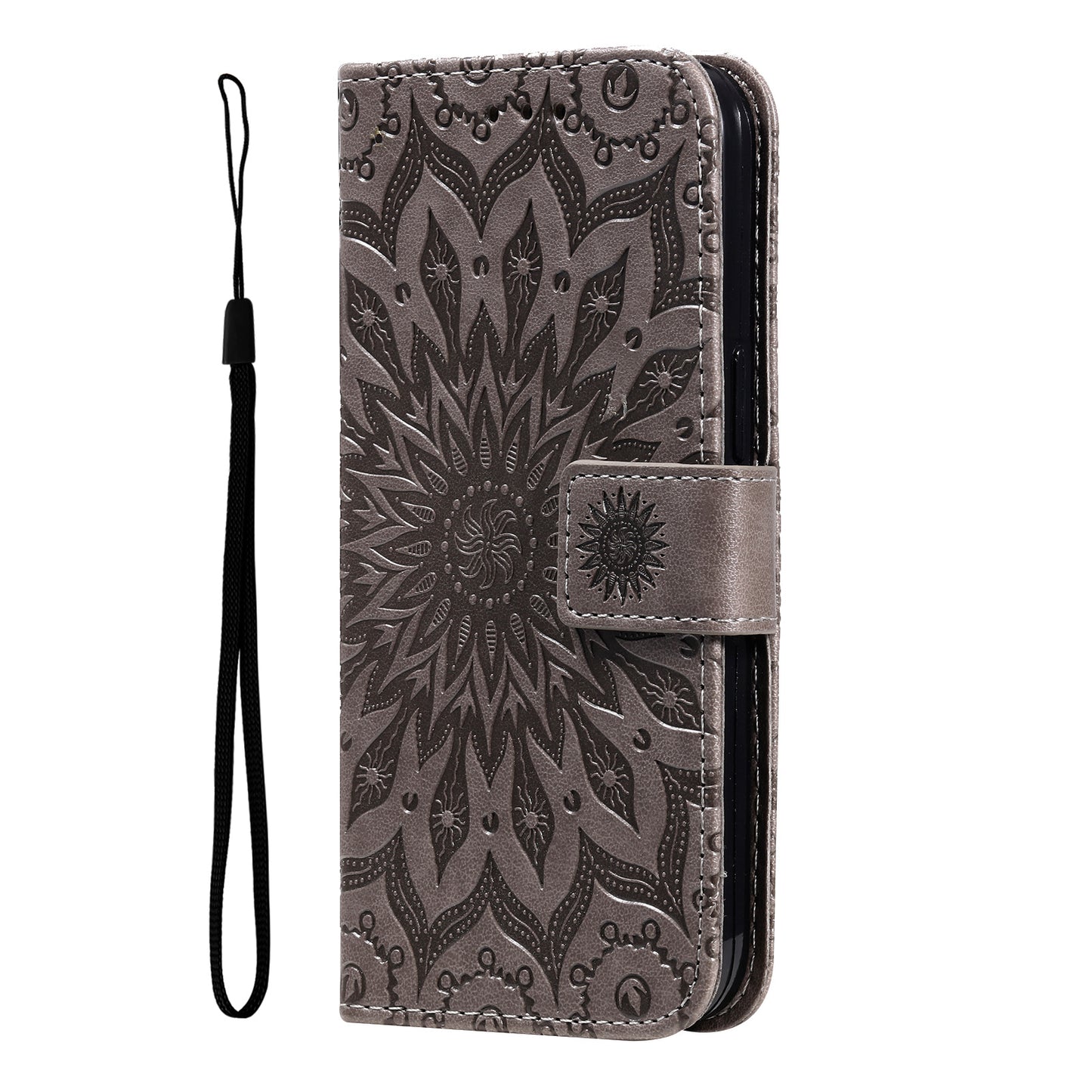 KT Imprinting Flower Series-1 For Samsung Galaxy A16 5G / A16 4G Case Sunflower Leather Wallet Folio Phone Cover - Grey