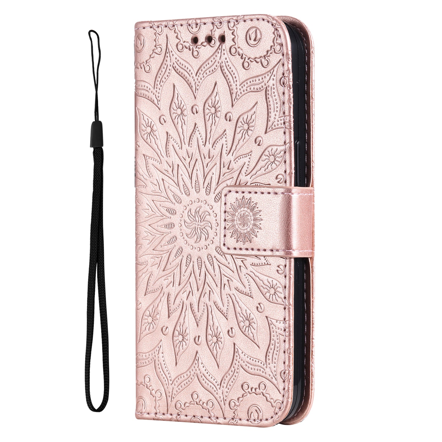 KT Imprinting Flower Series-1 For Samsung Galaxy A16 5G / A16 4G Case Sunflower Leather Wallet Folio Phone Cover - Rose Gold