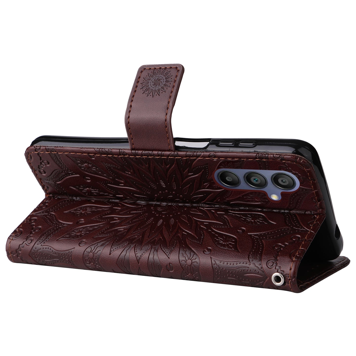 KT Imprinting Flower Series-1 For Samsung Galaxy A16 5G / A16 4G Case Sunflower Leather Wallet Folio Phone Cover - Brown
